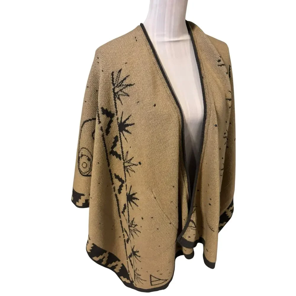 MUAN Tan & Gray Shawl Wrap OSFM Made in Mexico